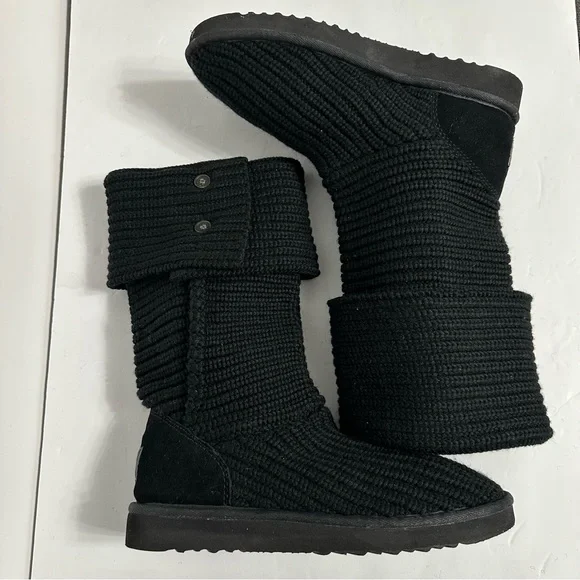 UGG Australia 5819 Classic Cardy Black Knit Fold Over Boots Button US Women's 10 - Picture 5 of 10